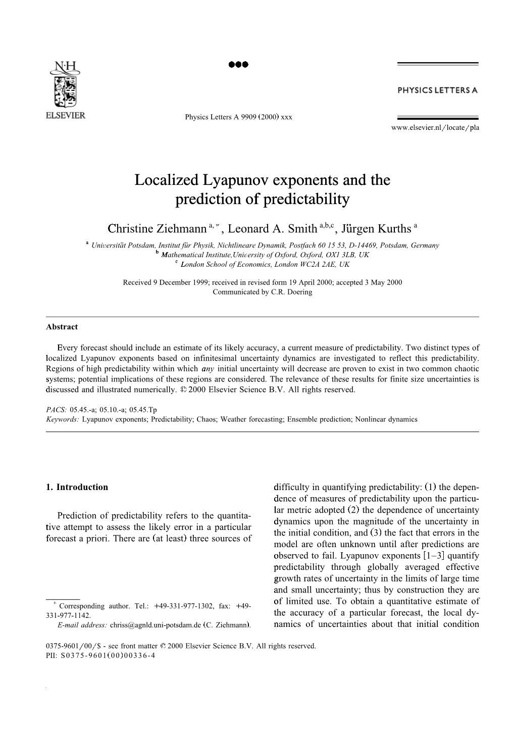 Localized Lyapunov Exponents and the Prediction of Predictability