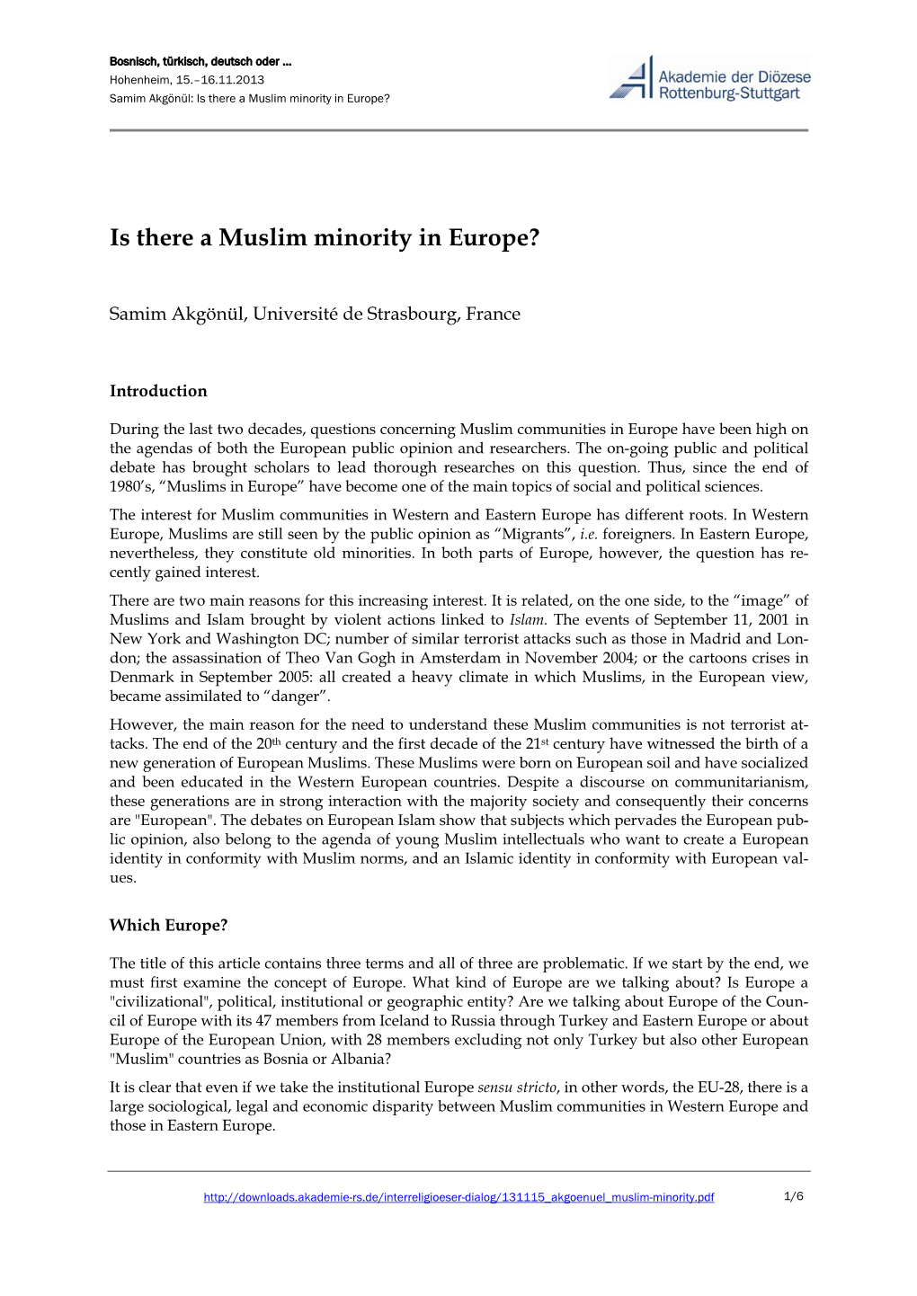Is There a Muslim Minority in Europe?