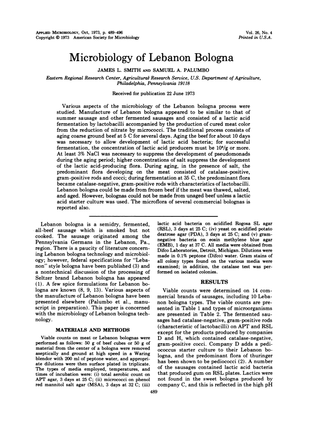 Microbiology of Lebanon Bologna JAMES L