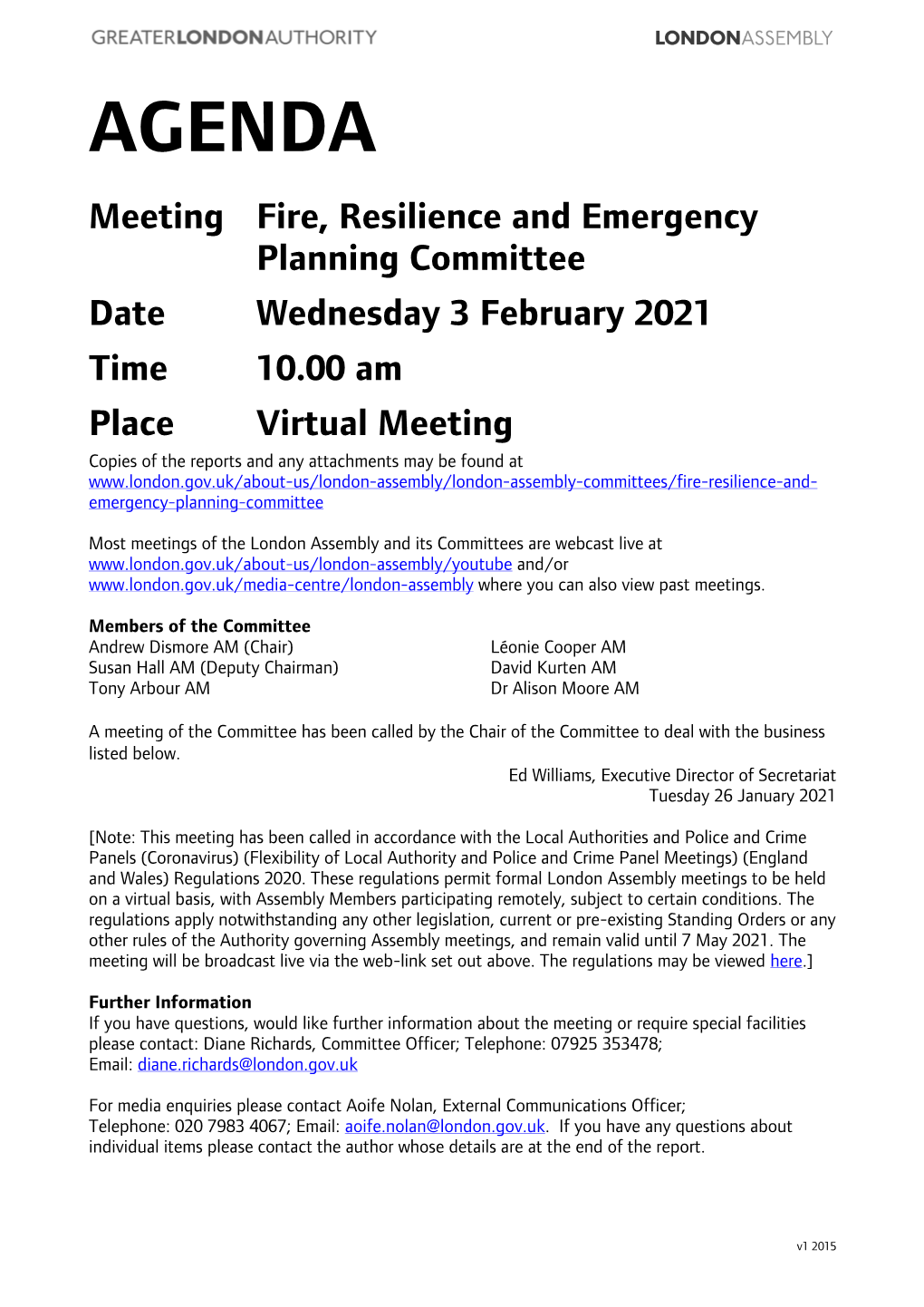 (Public Pack)Agenda Document for Fire, Resilience and Emergency Planning Committee, 03/02/2021 10:00