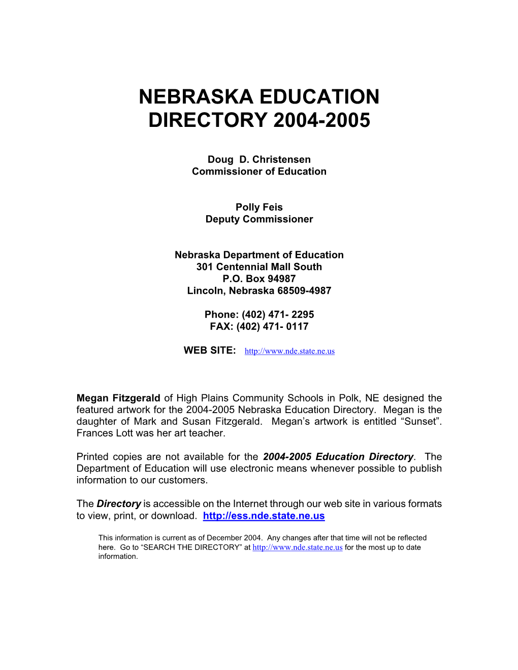 Nebraska Education Directory 2004-2005