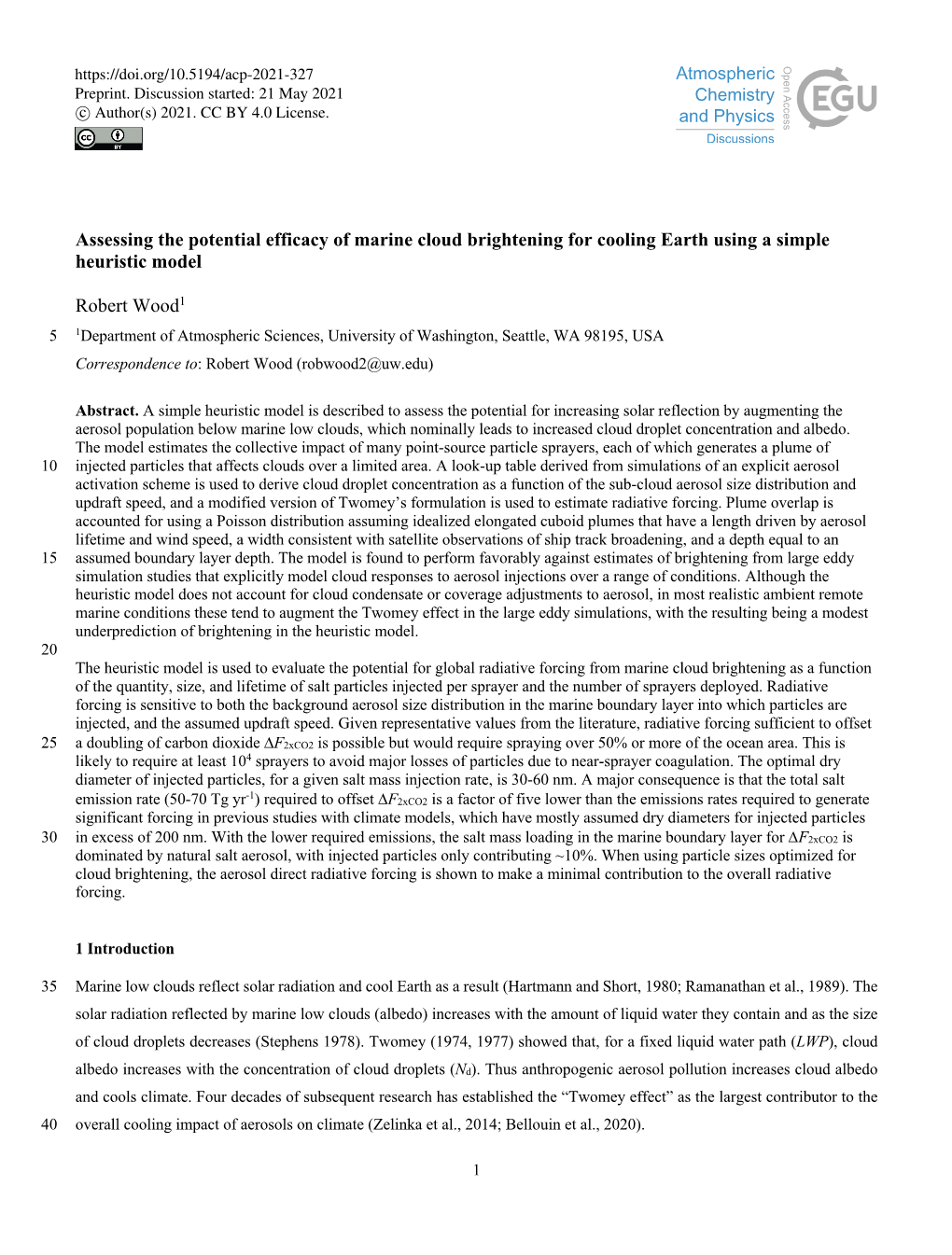 Assessing the Potential Efficacy of Marine Cloud Brightening for Cooling Earth Using a Simple Heuristic Model