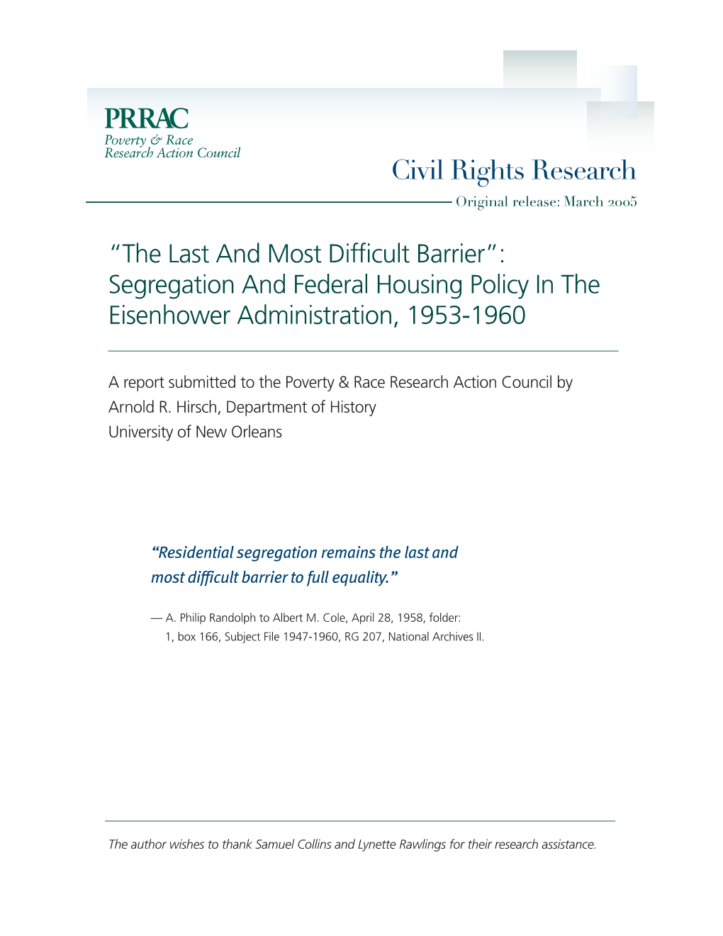 Civil Rights Research Original Release: March 