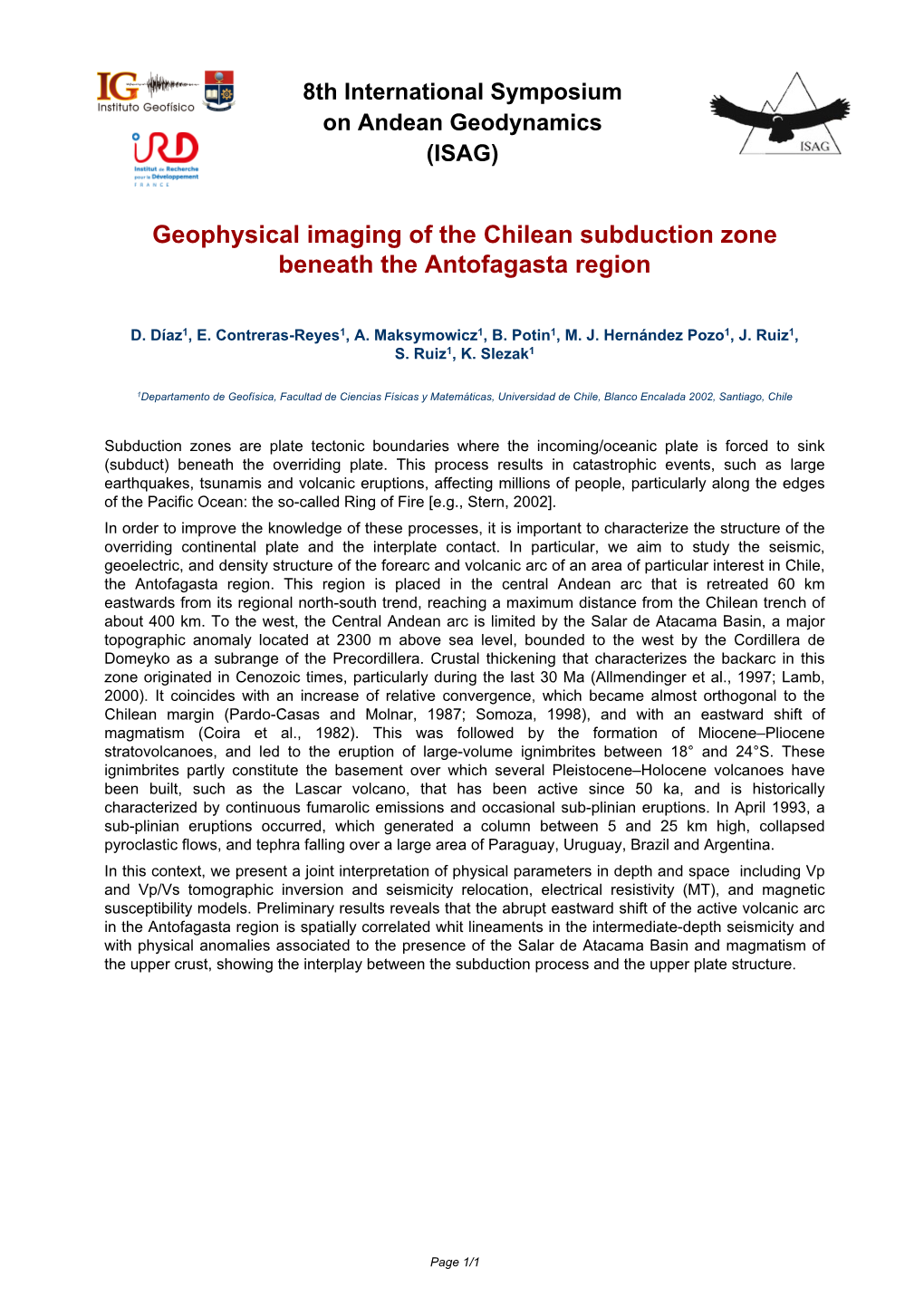 Geophysical Imaging of the Chilean Subduction Zone Beneath the Antofagasta Region