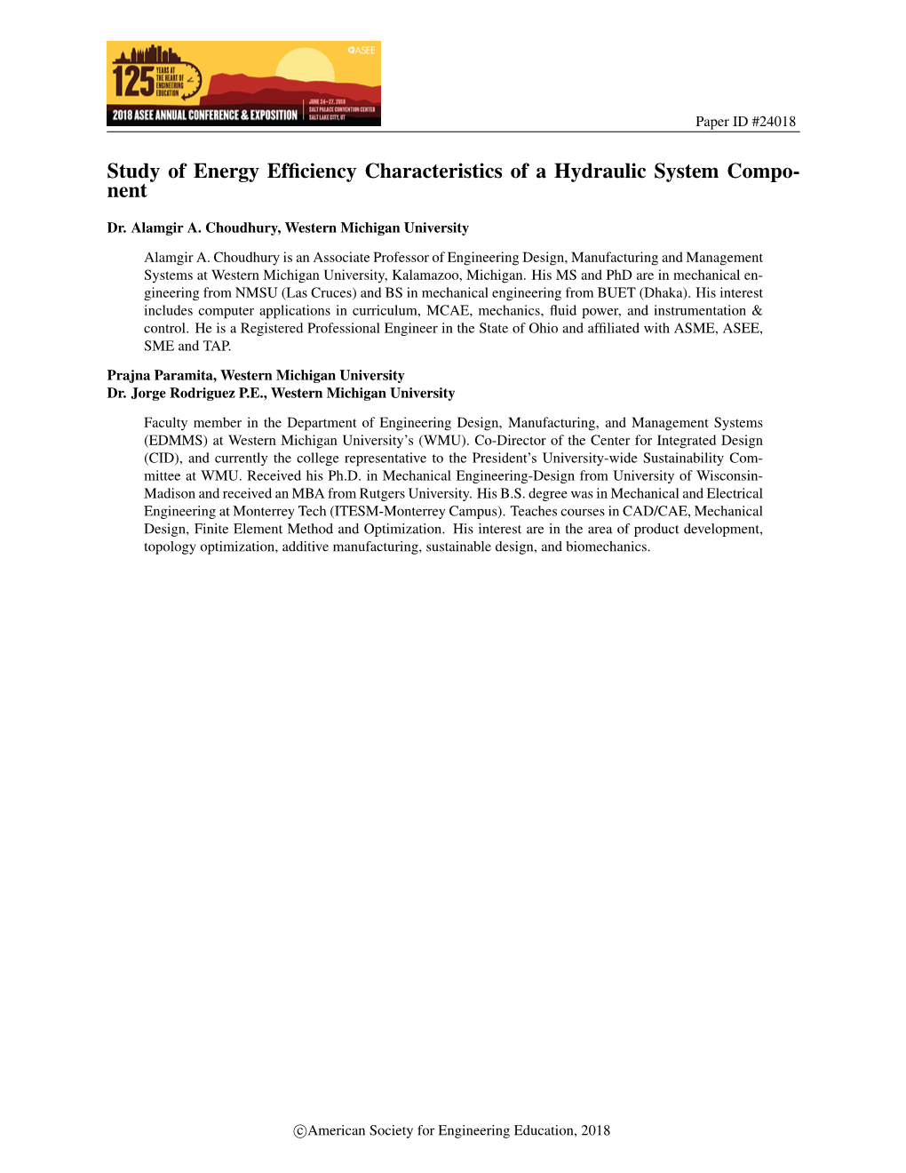 Study of Energy Efficiency Characteristics of a Hydraulic