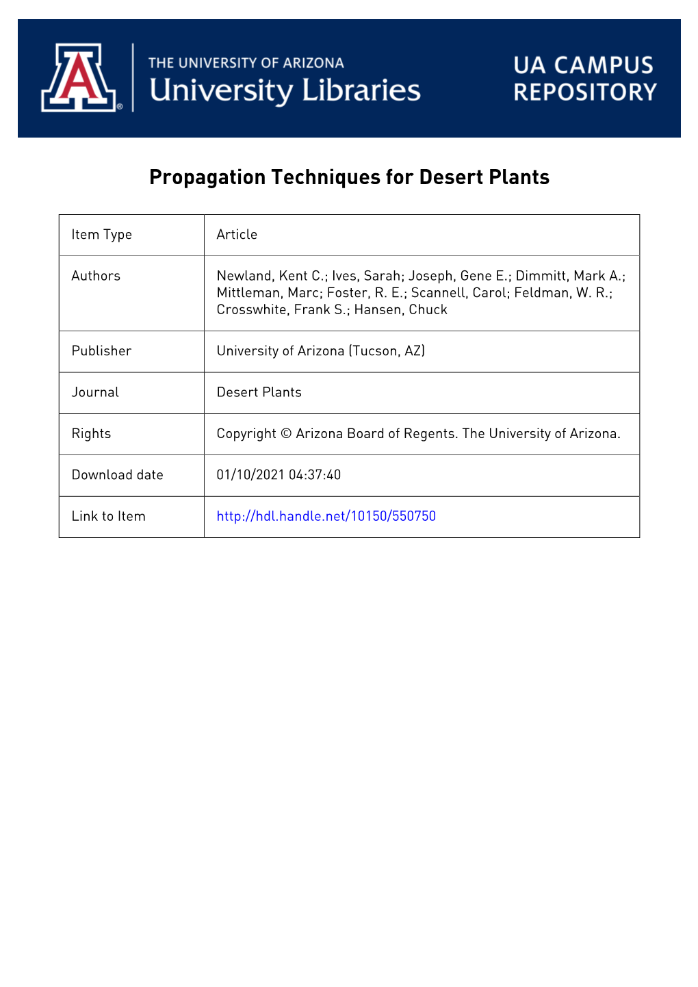 Propagation Techniques for Desert Plants