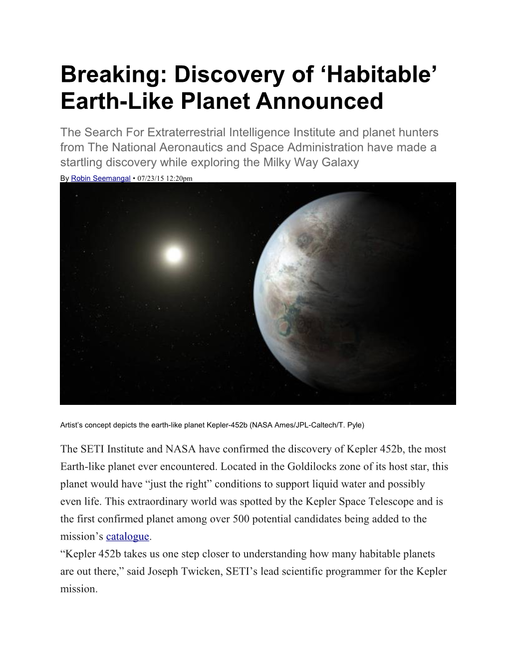 Breaking: Discovery of Habitable Earth-Like Planet Announced