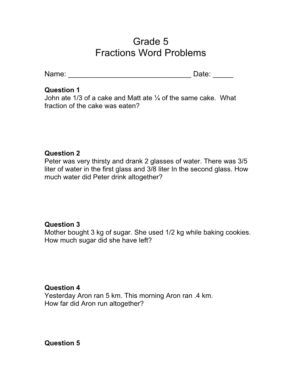 Fractions Word Problems