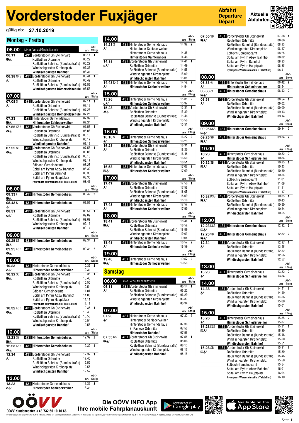 Vorderstoder Fuxjäger Départ Abfahrten Gültig Ab: 27.10.2019 3 4
