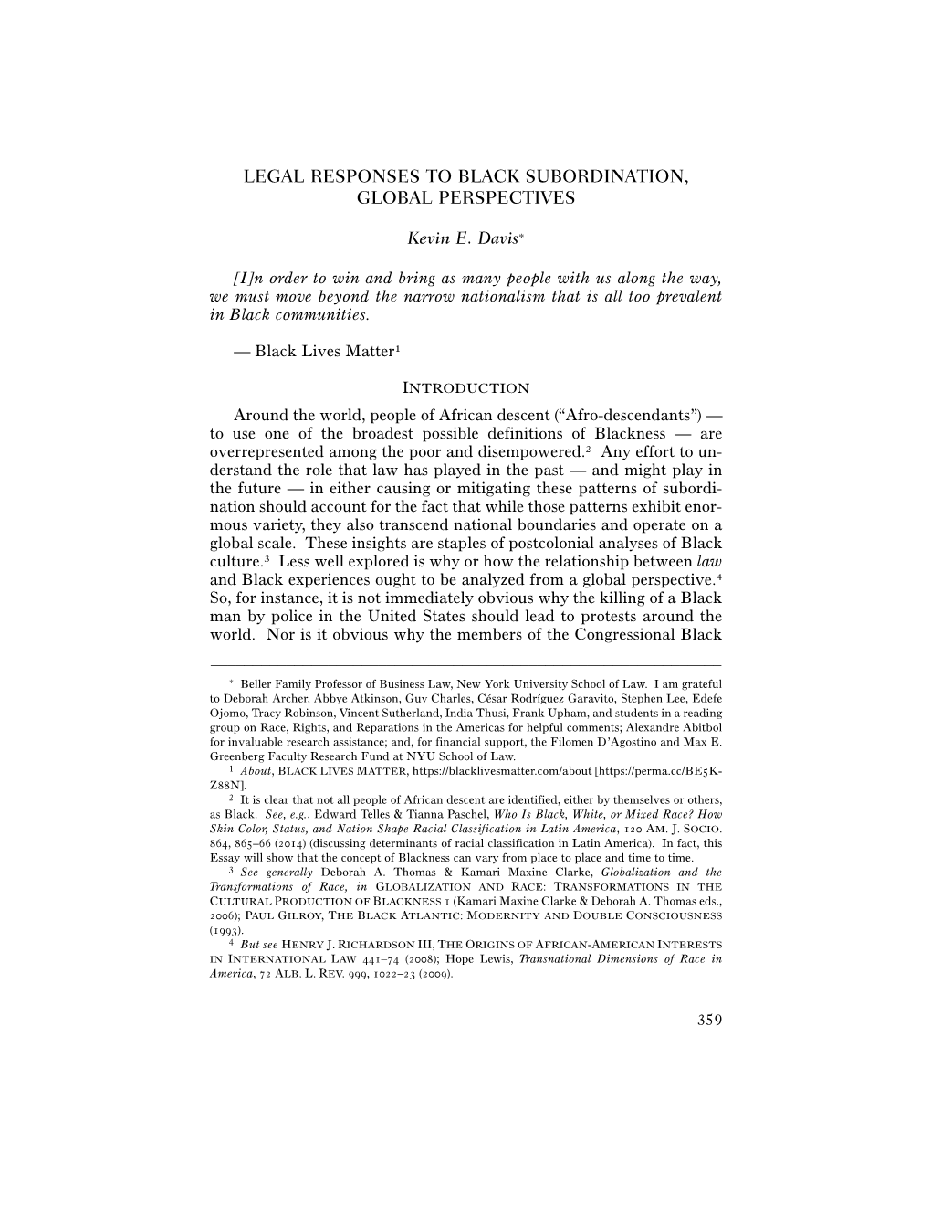 Legal Responses to Black Subordination, Global Perspectives