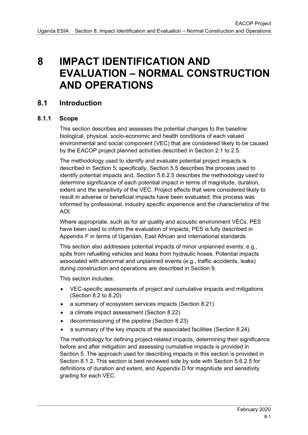 8 Impact Identification and Evaluation – Normal Construction and Operations