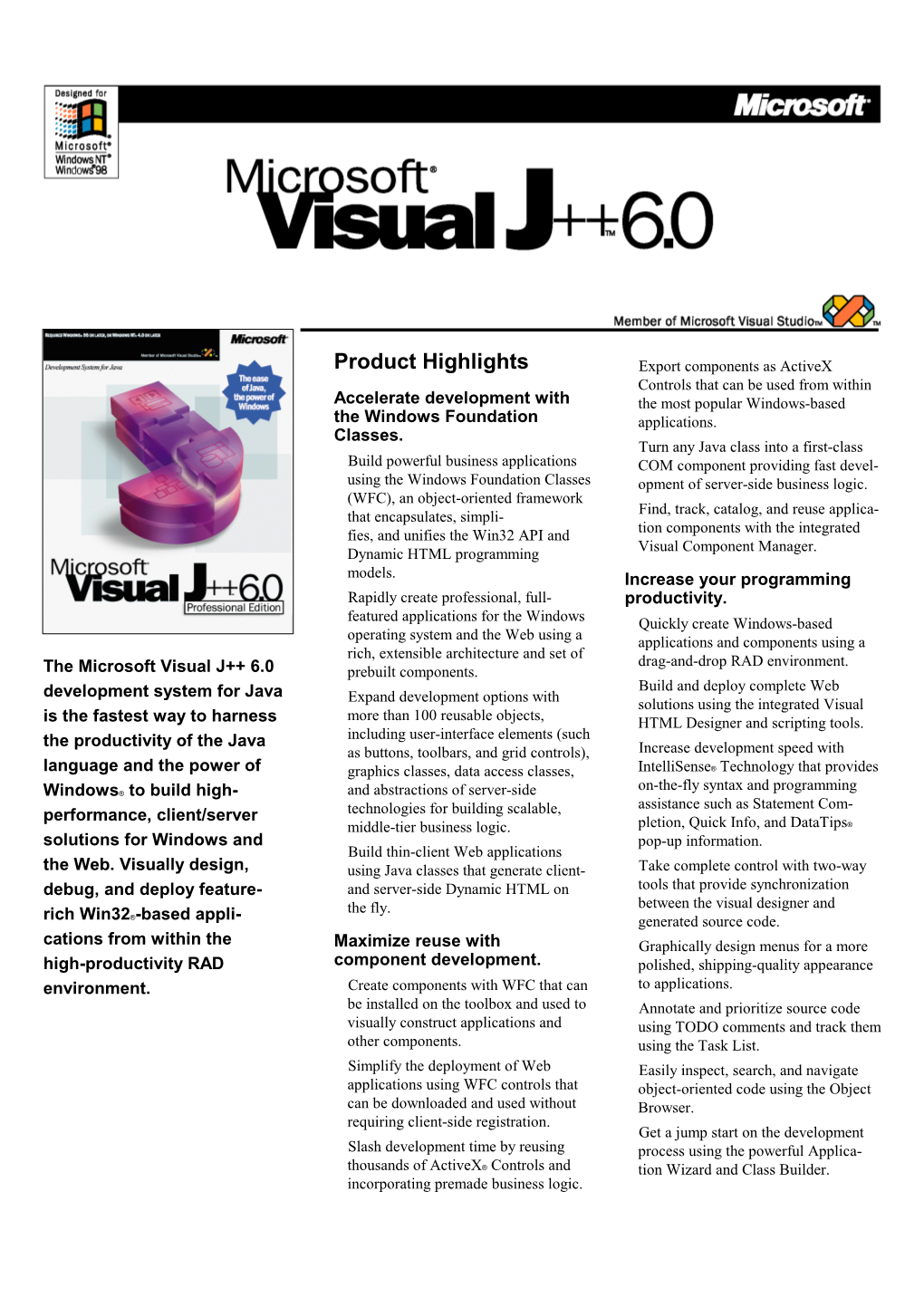 Visual J++ 6.0 Prebuilt Components