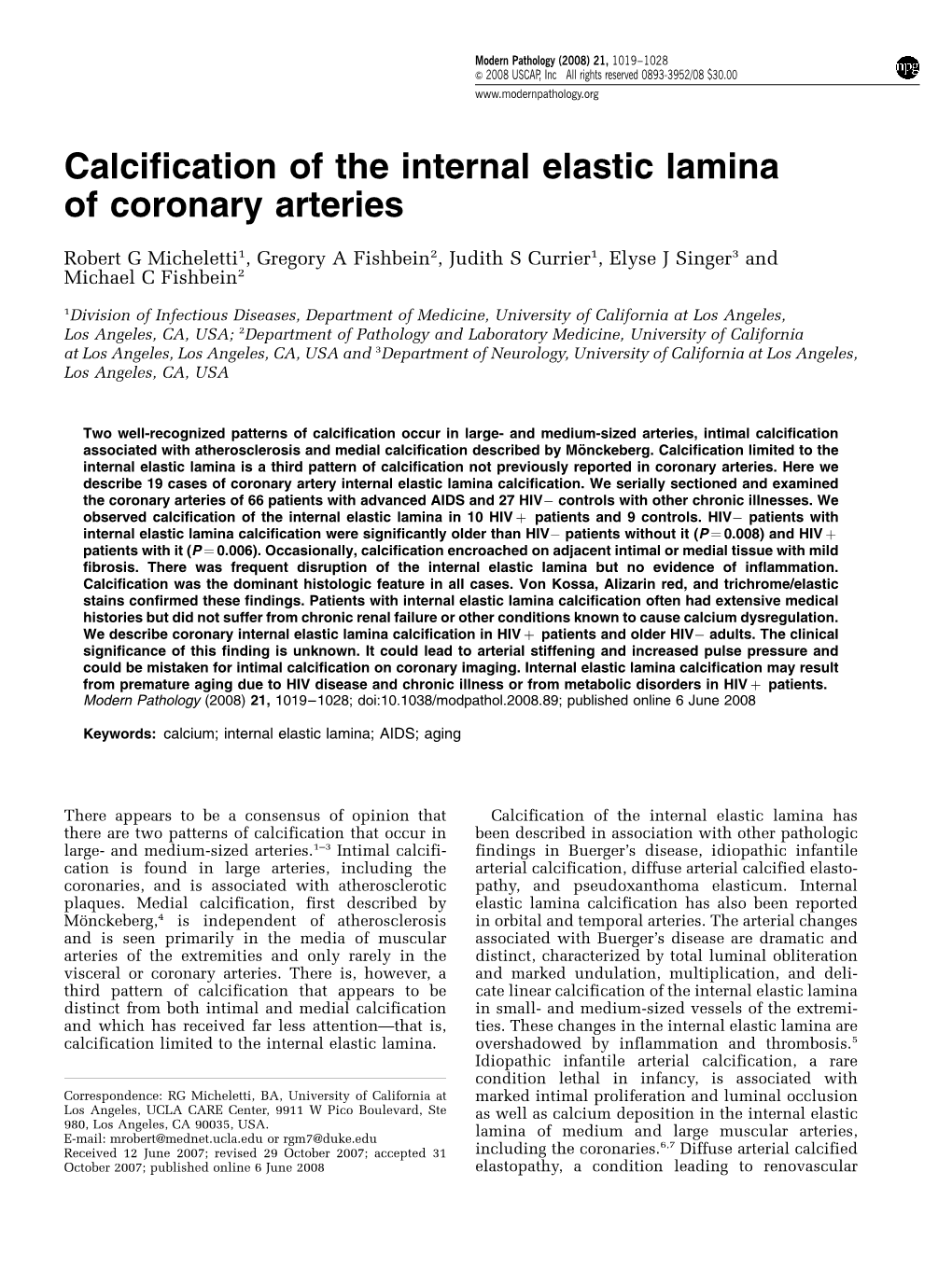 Calcification of the Internal Elastic Lamina of Coronary Arteries