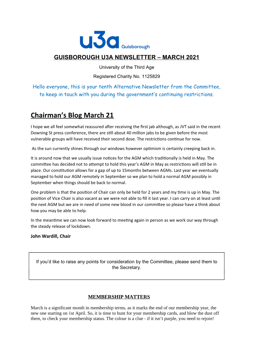 March 2021 Newsletter