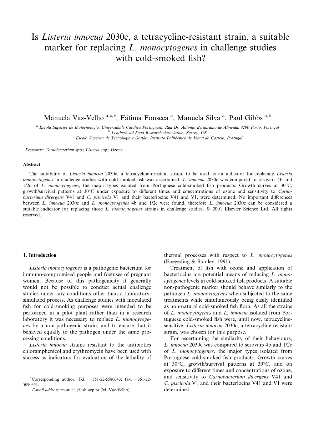 Is Listeria Innocua 2030C, a Tetracycline-Resistant Strain, a Suitable Marker for Replacing L