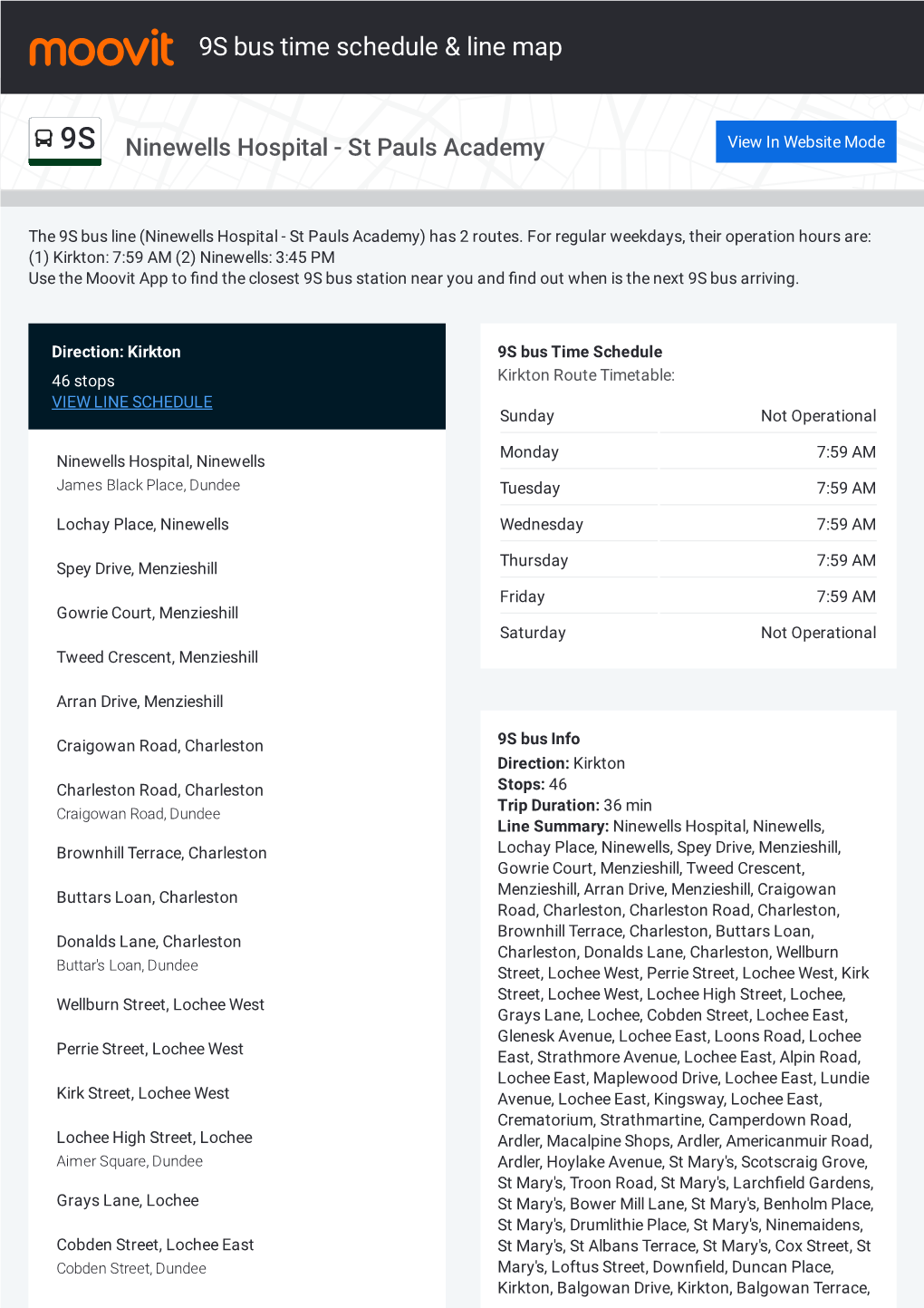 9S Bus Time Schedule & Line Route