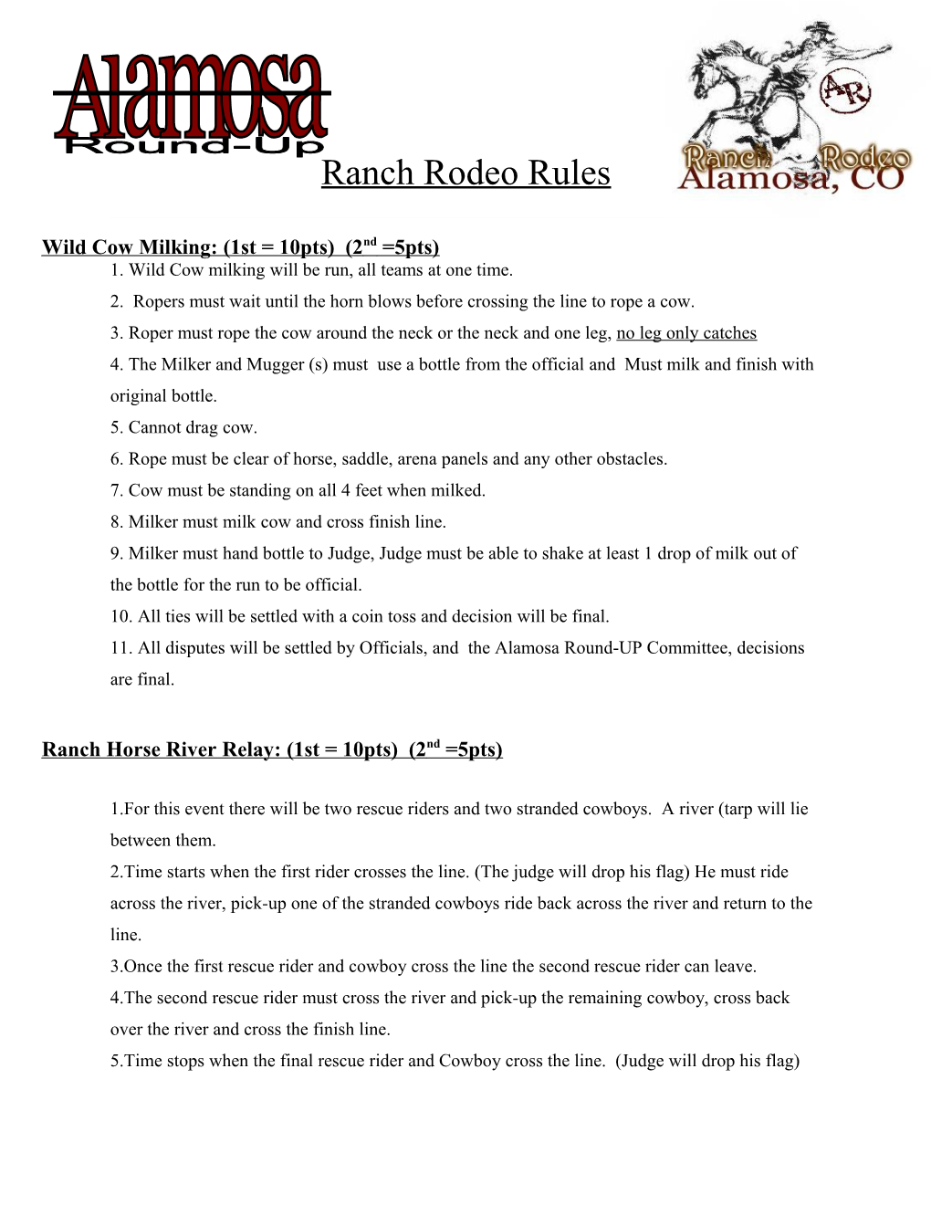 Ranch Rodeo Rules