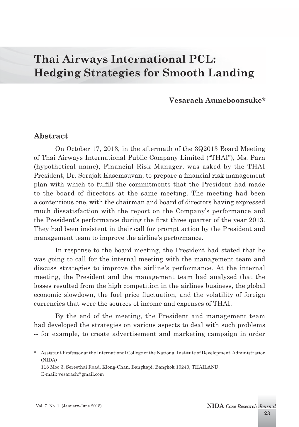 Thai Airways International PCL: Hedging Strategies for Smooth Landing