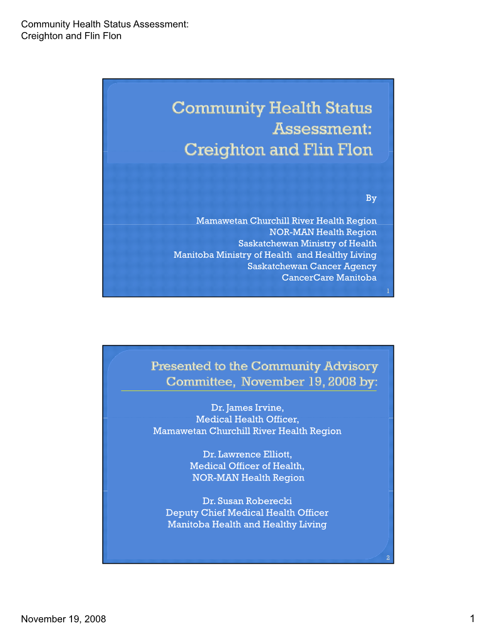 Community Health Status Assessment: Creighton and Flin Flon November