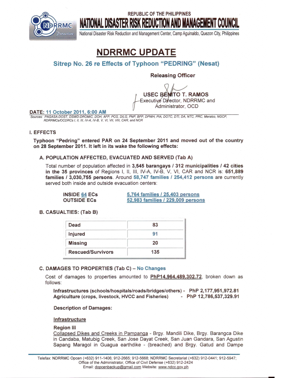 NDRRMC Update Sitrep No.26 Re Effects of Typhoon PEDRING