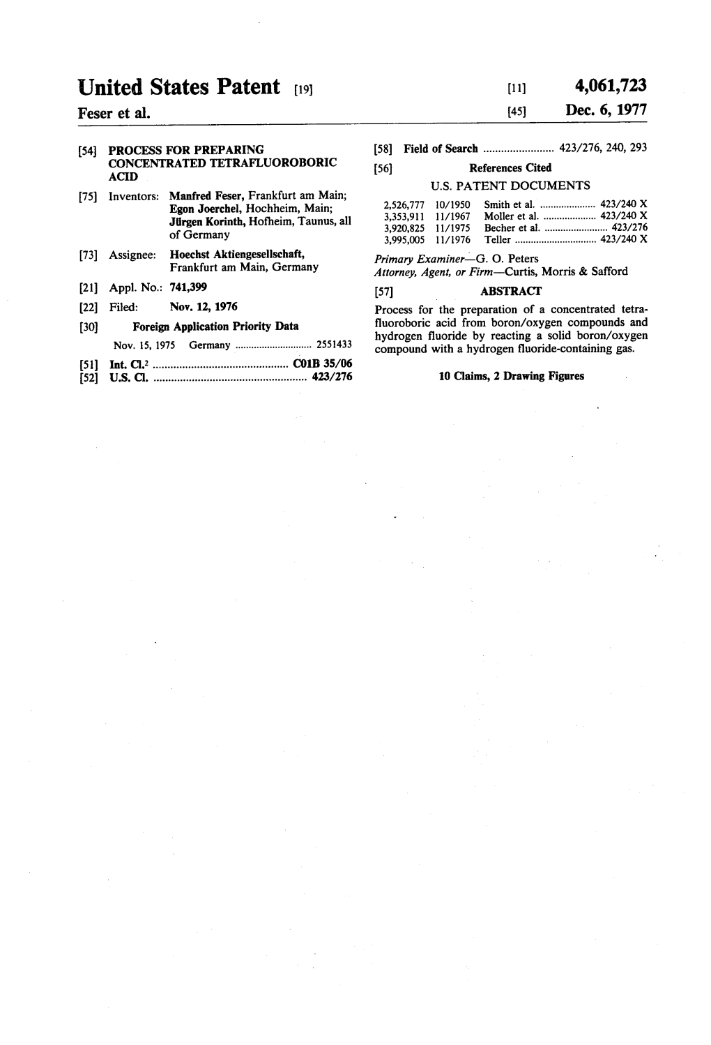 United States Patent (19) (11) 4,061,723 Feser Et Al