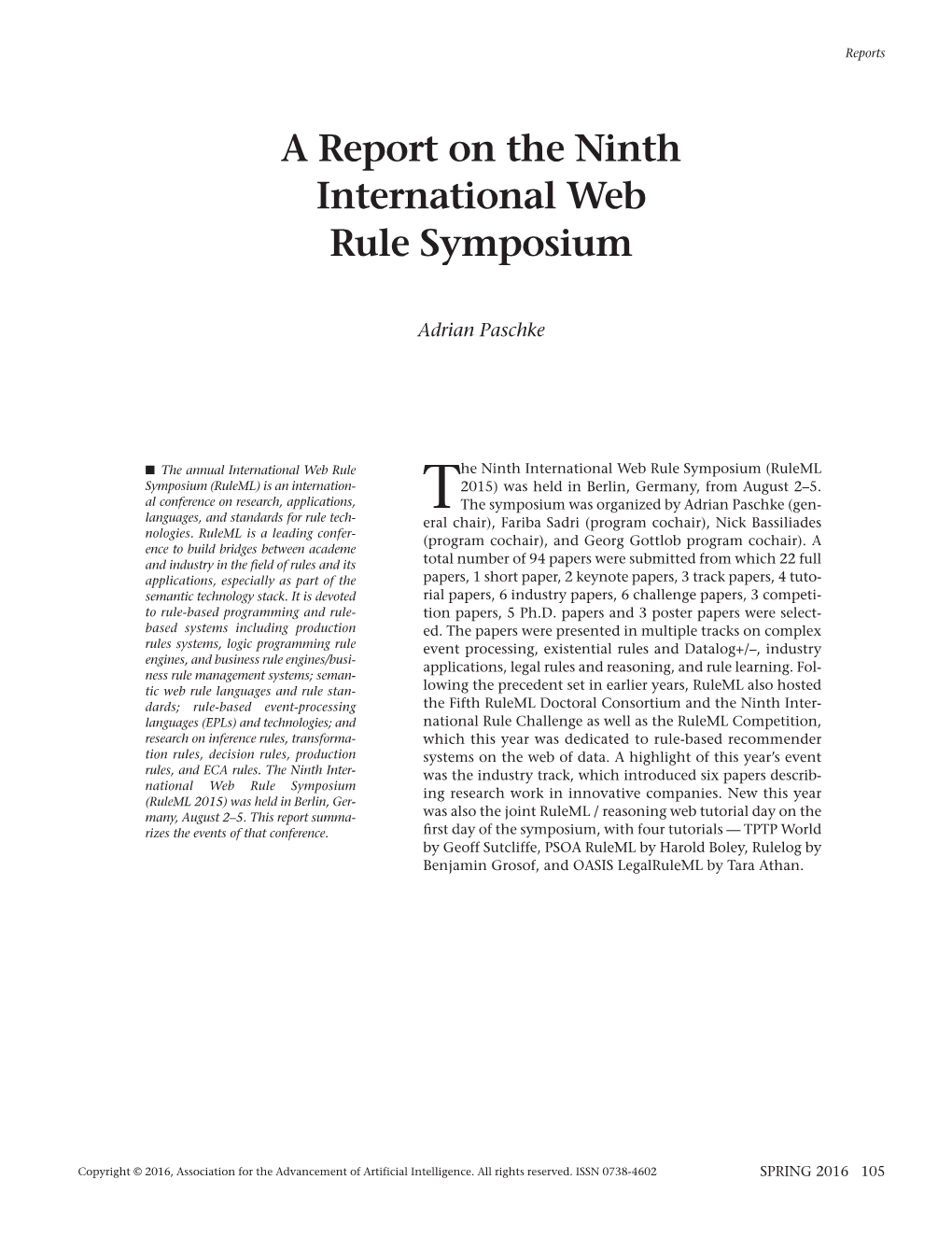 A Report on the Ninth International Web Rule Symposium