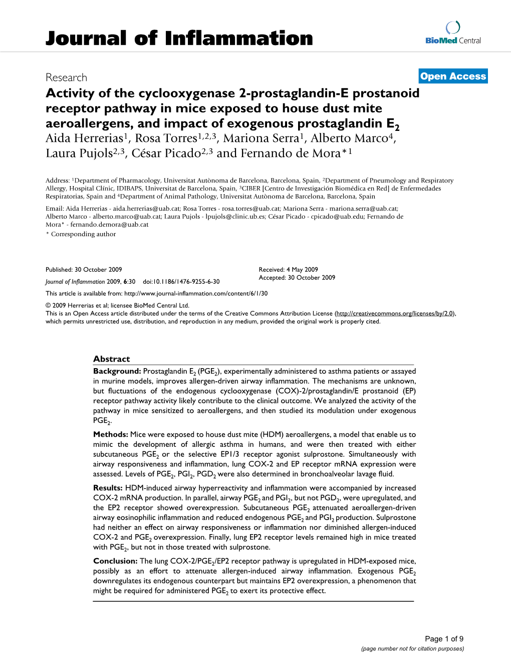 Activity of the Cyclooxygenase 2-Prostaglandin-E Prostanoid