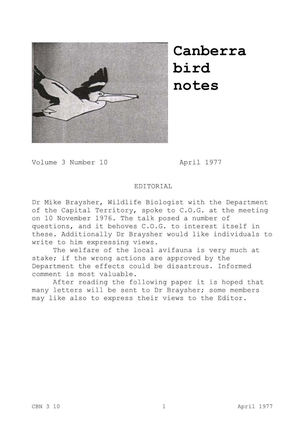 Canberra Bird Notes