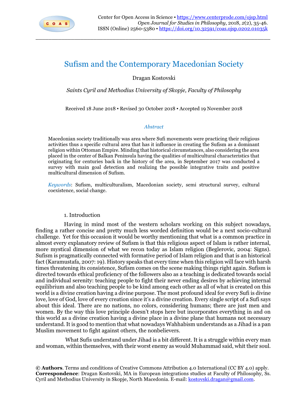 Sufism and the Contemporary Macedonian Society