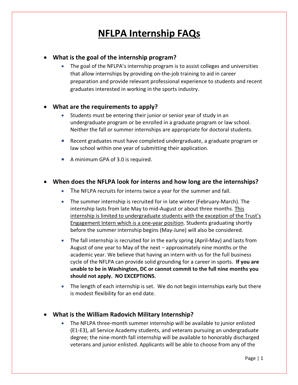 NFLPA Internship Faqs