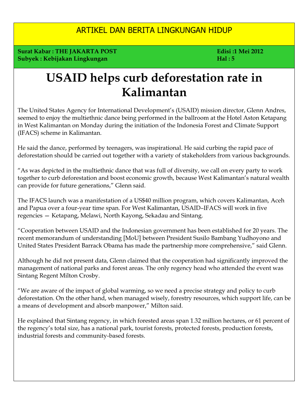 USAID Helps Curb Deforestation Rate in Kalimantan