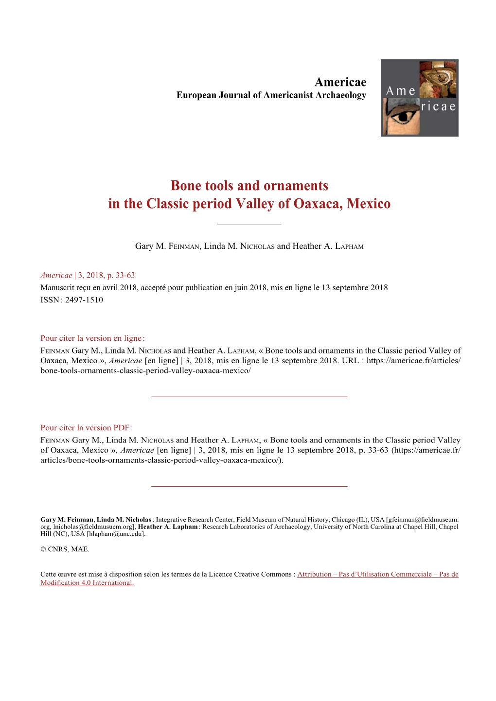 Bone Tools and Ornaments in the Classic Period Valley of Oaxaca, Mexico