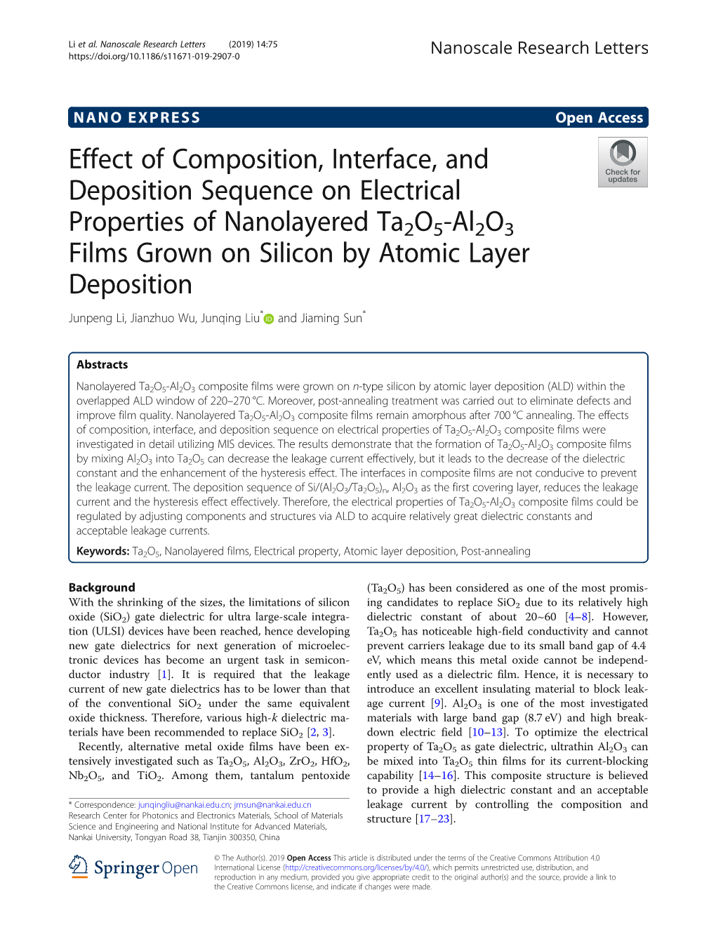 Effect of Composition, Interface, and Deposition Sequence on Electrical