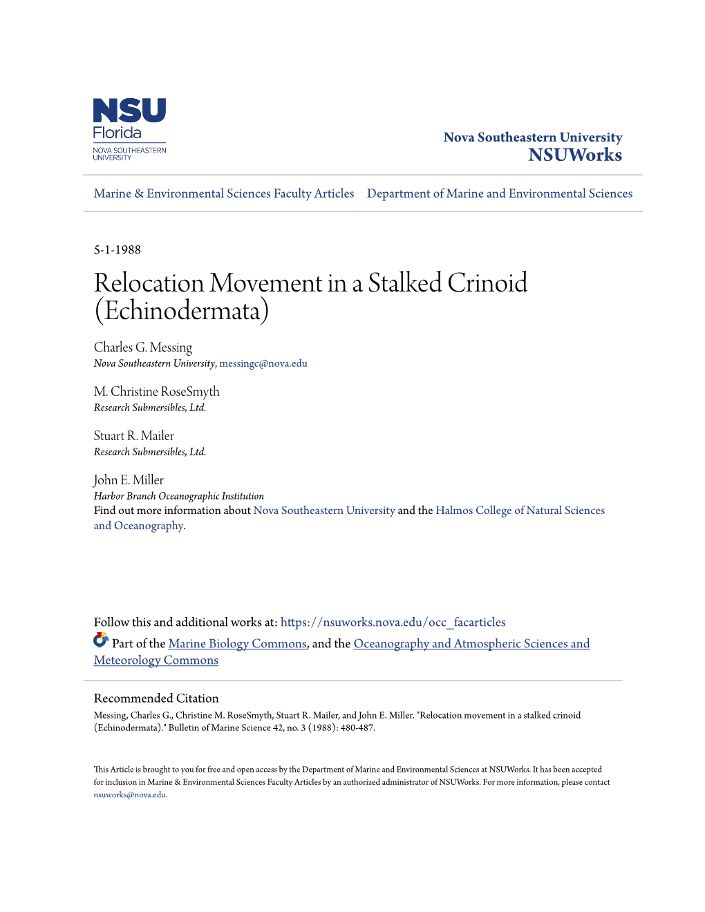 Relocation Movement in a Stalked Crinoid (Echinodermata) Charles G