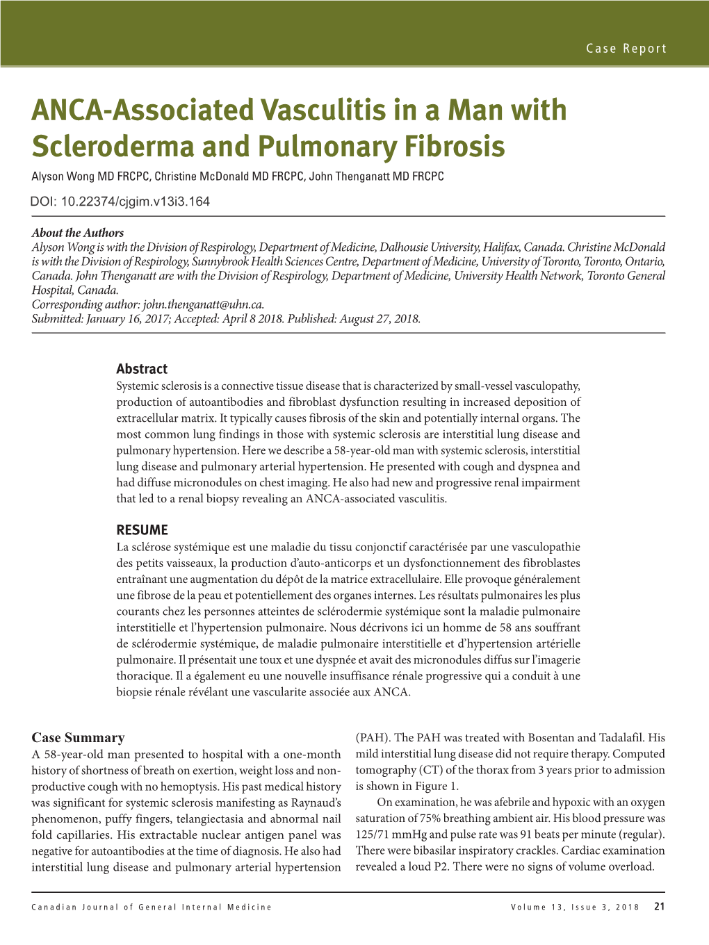 ANCA-Associated Vasculitis in a Man with Scleroderma and Pulmonary