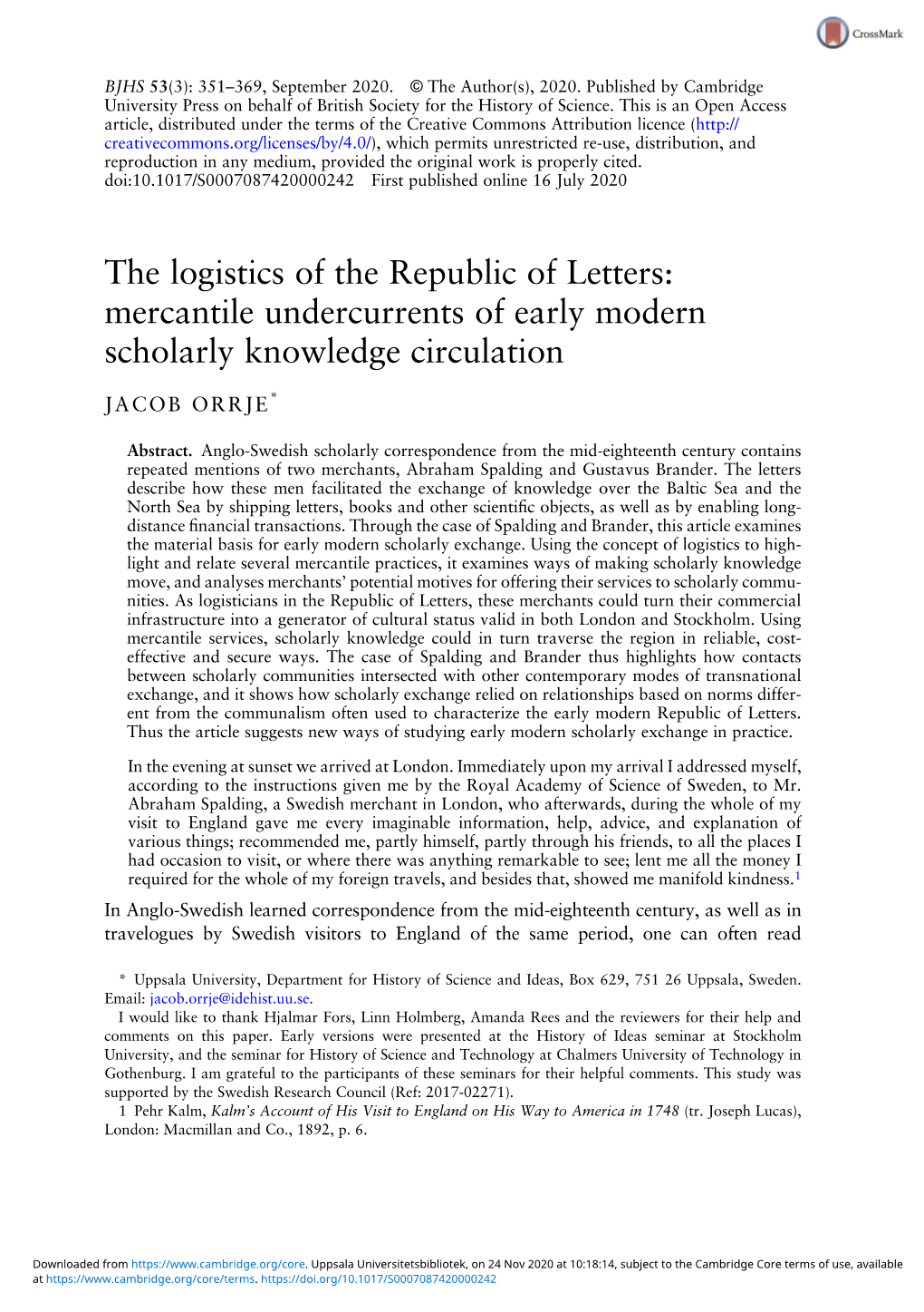 The Logistics of the Republic of Letters: Mercantile Undercurrents of Early Modern Scholarly Knowledge Circulation