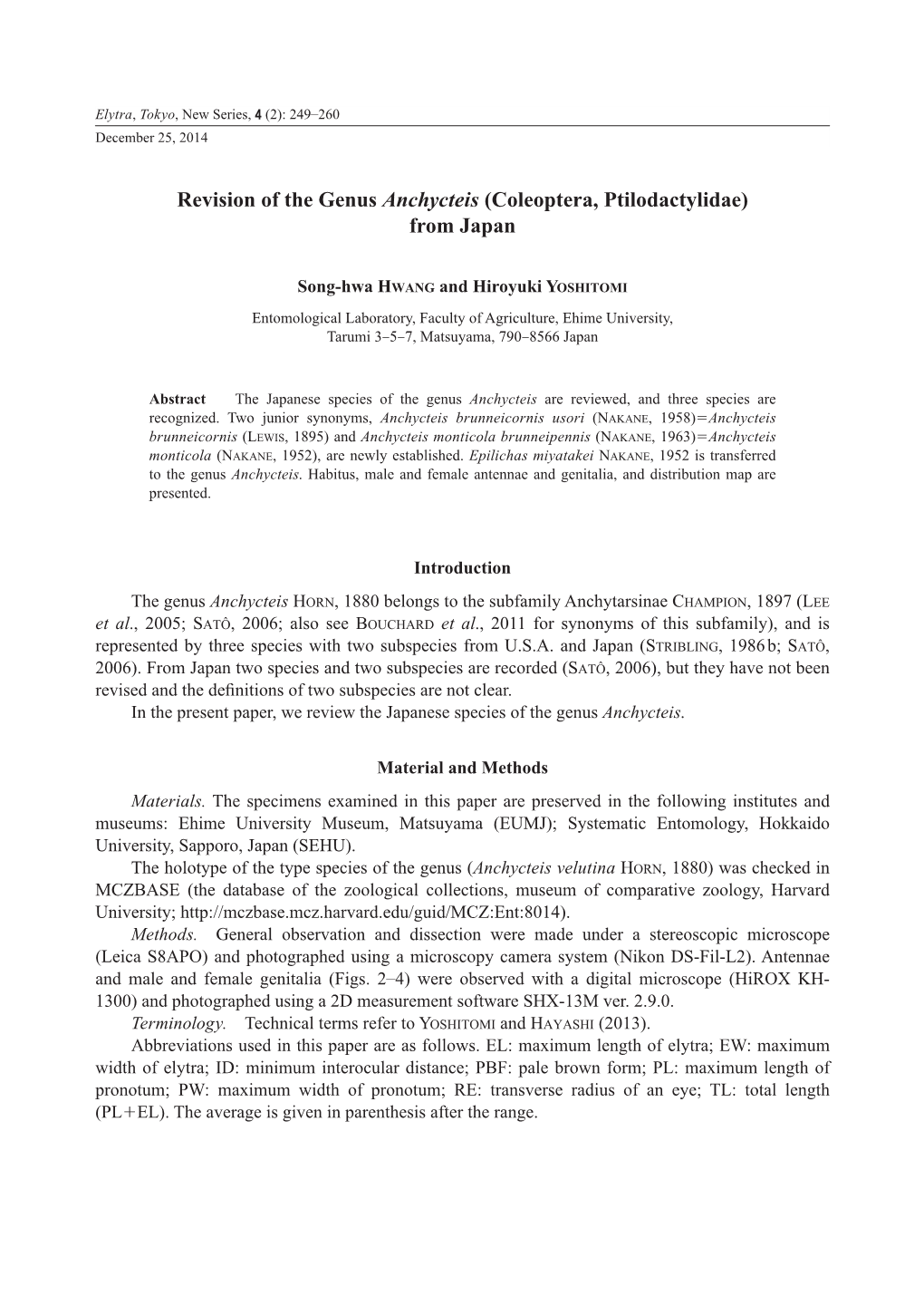 Revision of the Genus Anchycteis (Coleoptera, Ptilodactylidae) from Japan