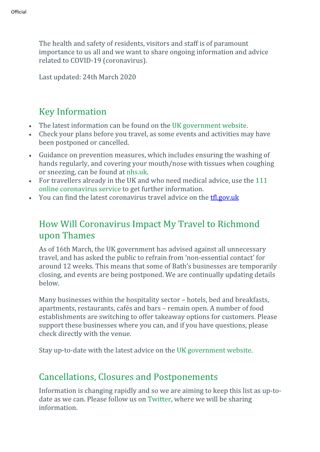 Key Information How Will Coronavirus Impact My Travel to Richmond Upon