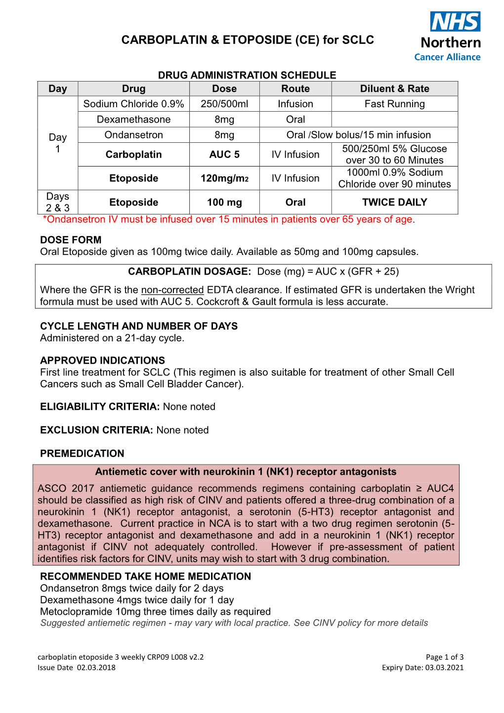 CARBOPLATIN & ETOPOSIDE (CE) for SCLC