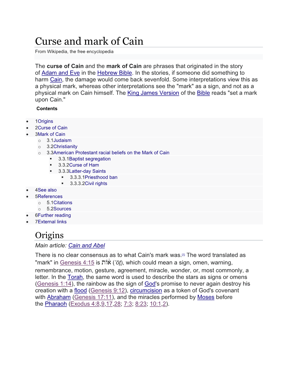 Curse and Mark of Cain from Wikipedia, the Free Encyclopedia