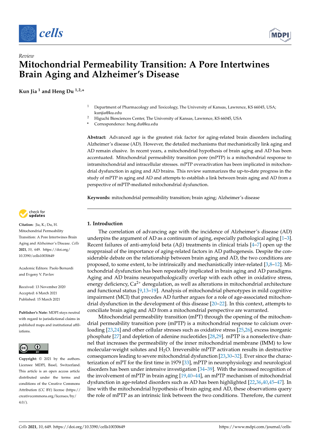 Mitochondrial Permeability Transition: a Pore Intertwines Brain Aging and Alzheimer’S Disease