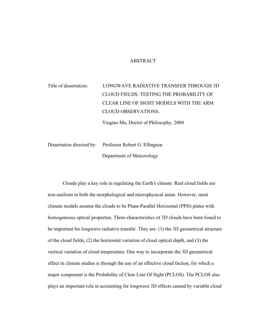 Ii ABSTRACT Title of Dissertation: LONGWAVE