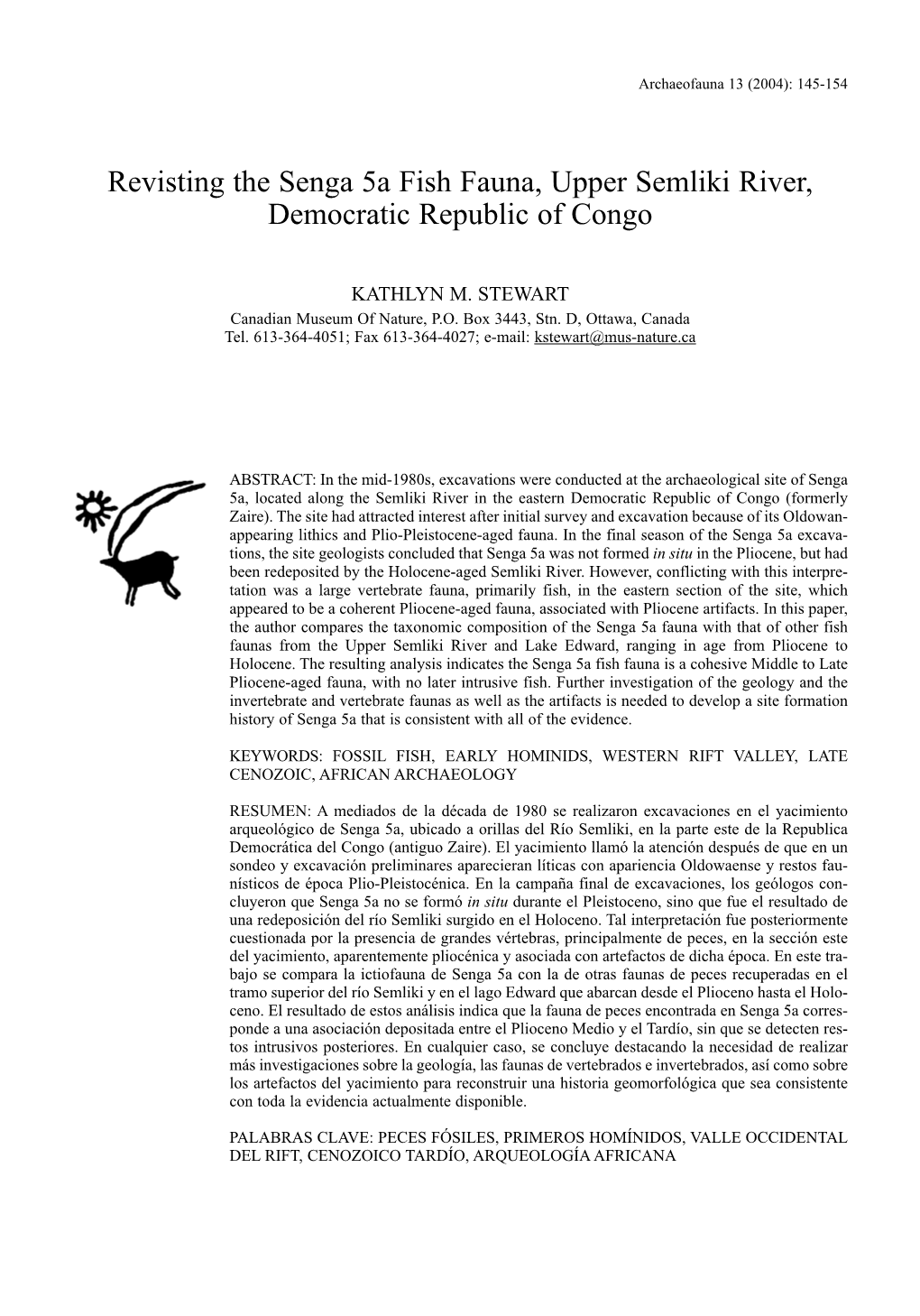 Revisting the Senga 5A Fish Fauna, Upper Semliki River, Democratic Republic of Congo