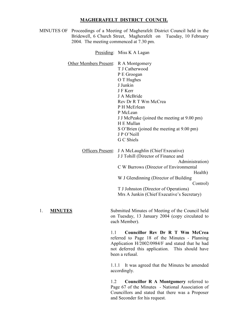 MAGHERAFELT DISTRICT COUNCIL MINUTES of Proceedings of A