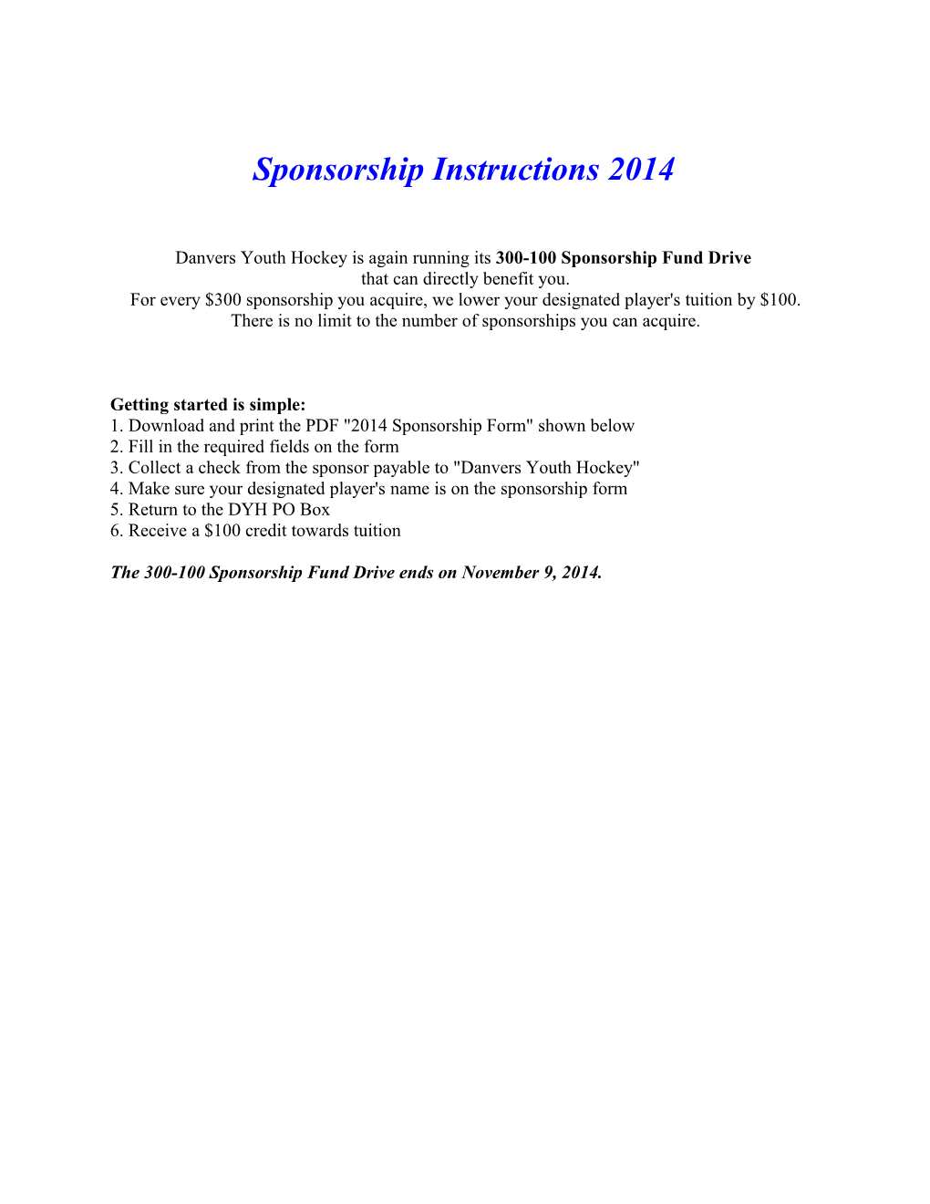 Sponsorship Instructions 2014