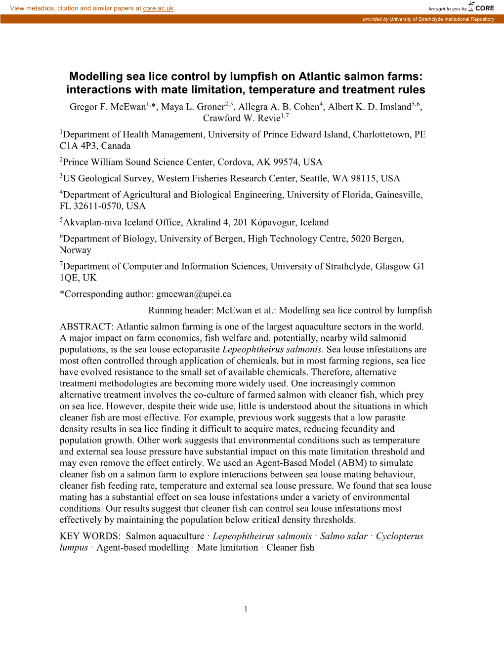 Modelling Sea Lice Control by Lumpfish on Atlantic Salmon Farms: Interactions with Mate Limitation, Temperature and Treatment Rules Gregor F