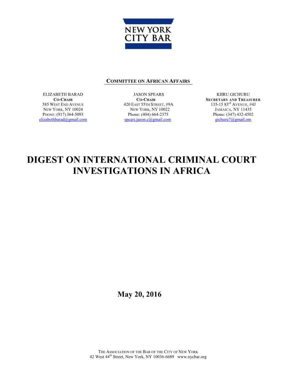 Digest on International Criminal Court Investigations in Africa