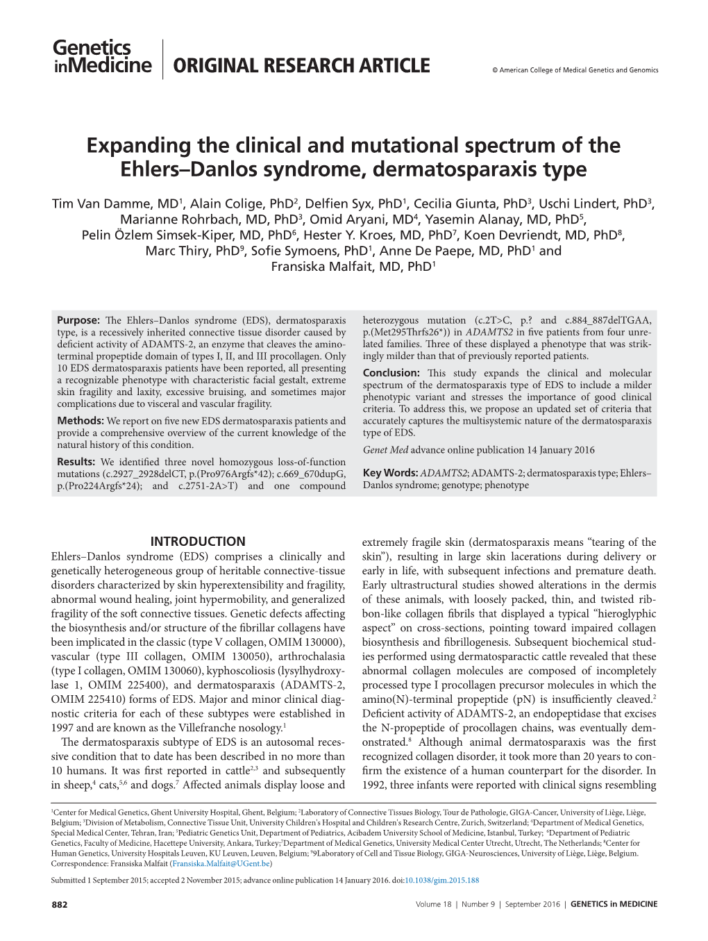 Expanding the Clinical and Mutational Spectrum of the Ehlers–Danlos Syndrome, Dermatosparaxis Type