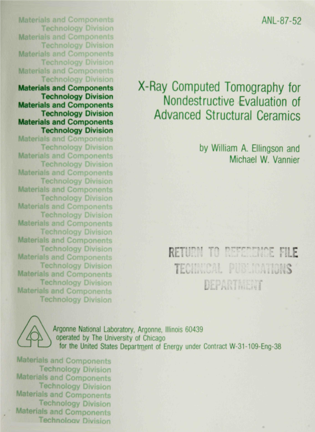 X-Ray Computed Tomography for Nondestructive Evaluation of Advanced Structural Ceramics