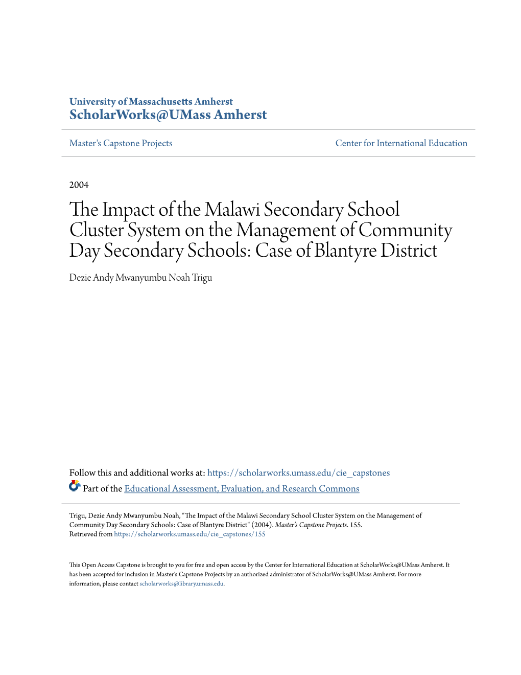 The Impact of the Malawi Secondary School Cluster System on the Management of Community Day Secondary Schools: Case of Blantyre